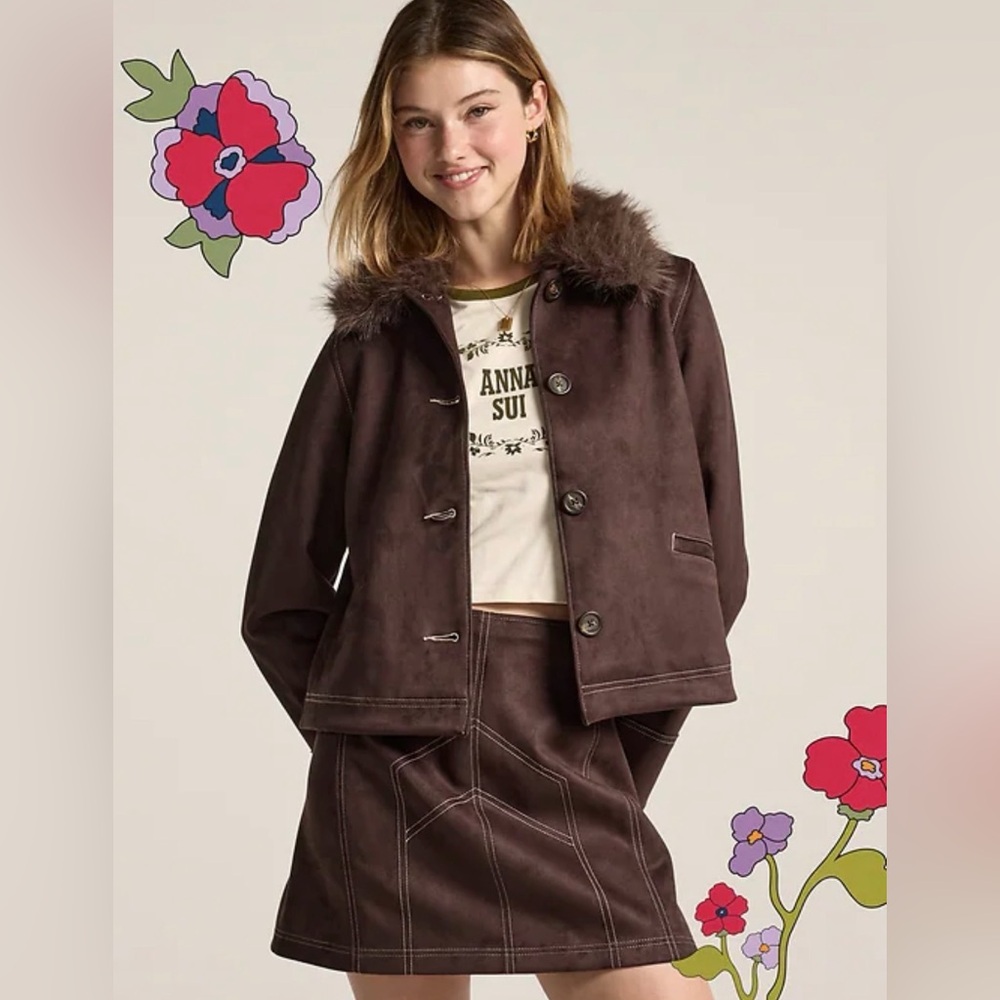 Old Navy x Anna Sui Vegan Suede Boxy Jacket,skirt and T-shirt-medium